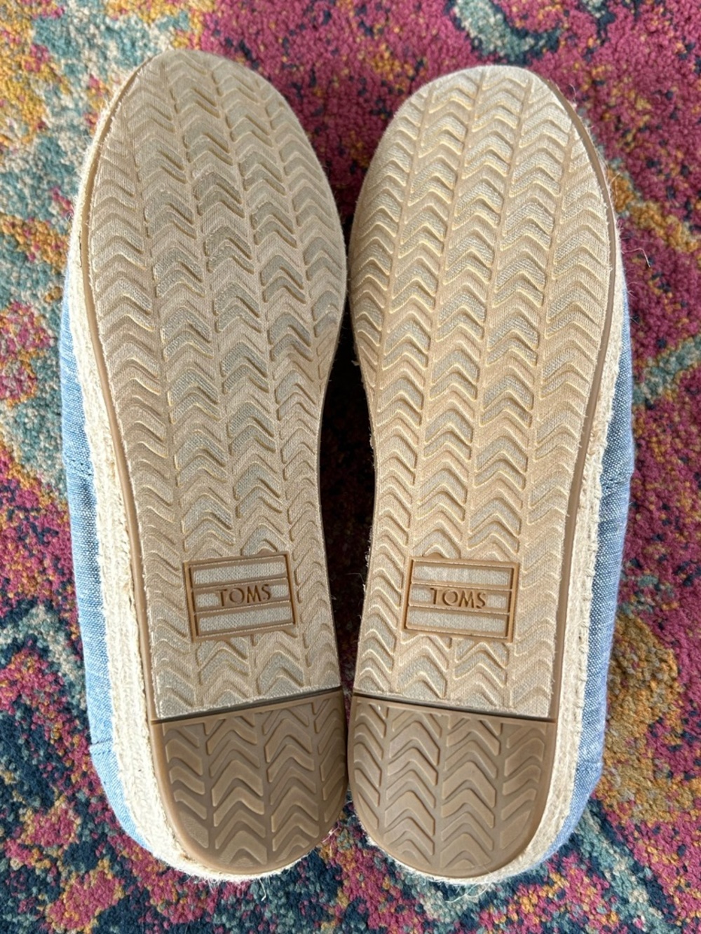 Toms | Women’s Light Blue Heathered Espadrille Peep-Toe Platform Sansals Size 10 - Picture 12 of 13